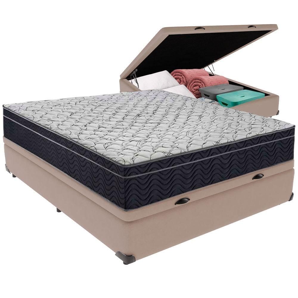 Cama Box Baú Bege E Colchão Airtech 150 Espuma D45 Casal Ortobom