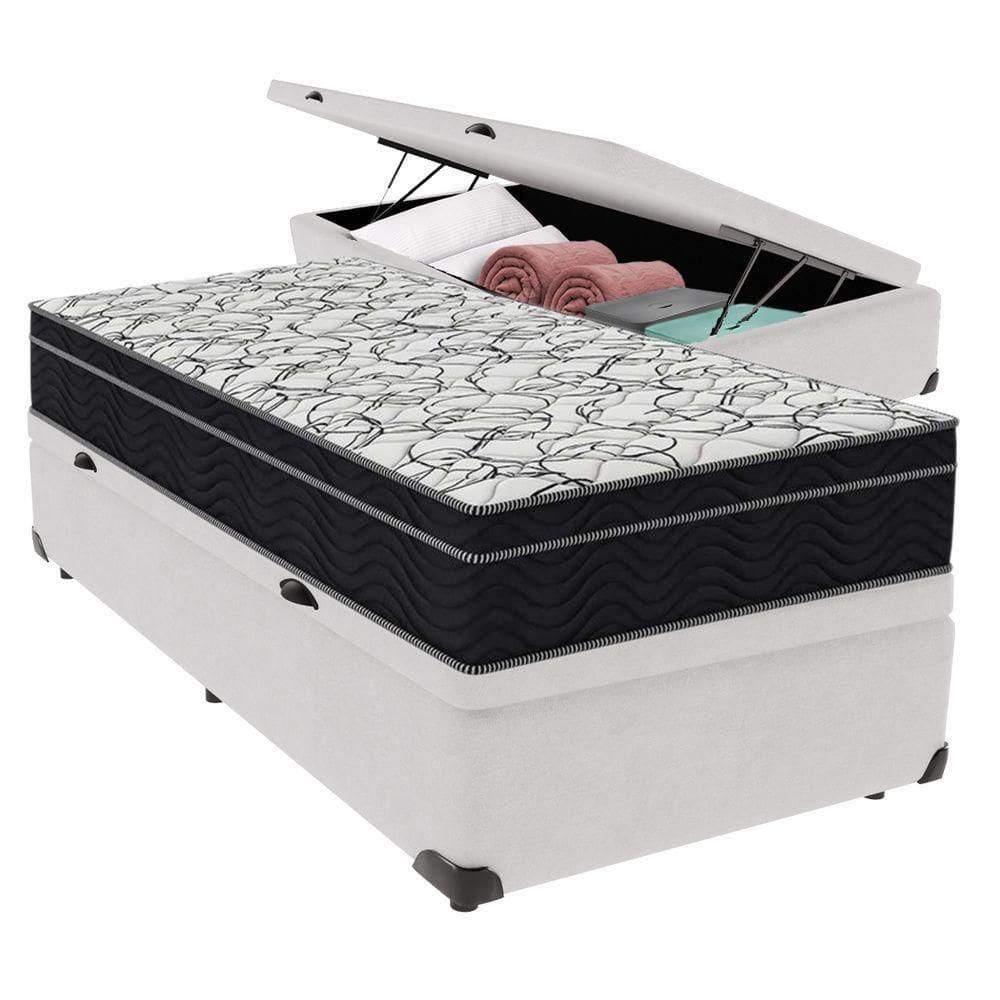 Cama Box Baú E Colchão Airtech 150 Espuma D45 Solteiro Ortobom Solteiro Branco