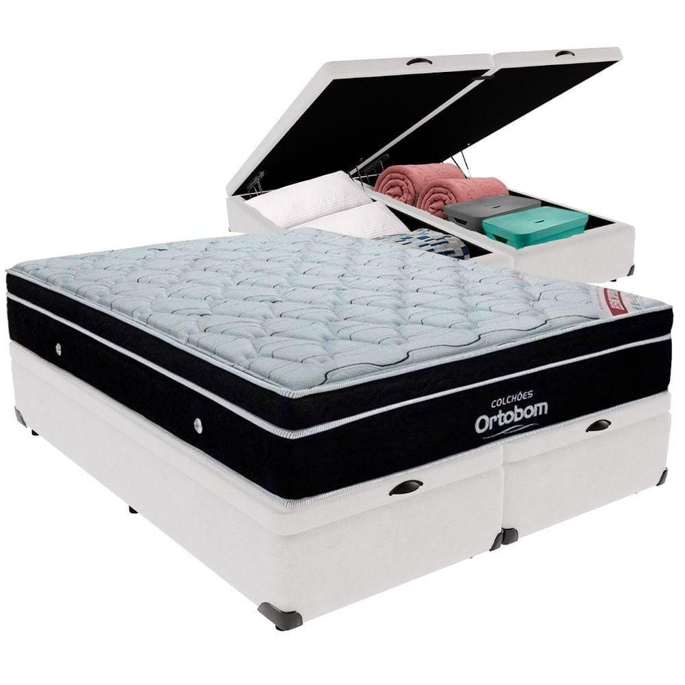 Cama Box Baú Branco E Colchão Elegant Molas Ensacadas King Ortobom