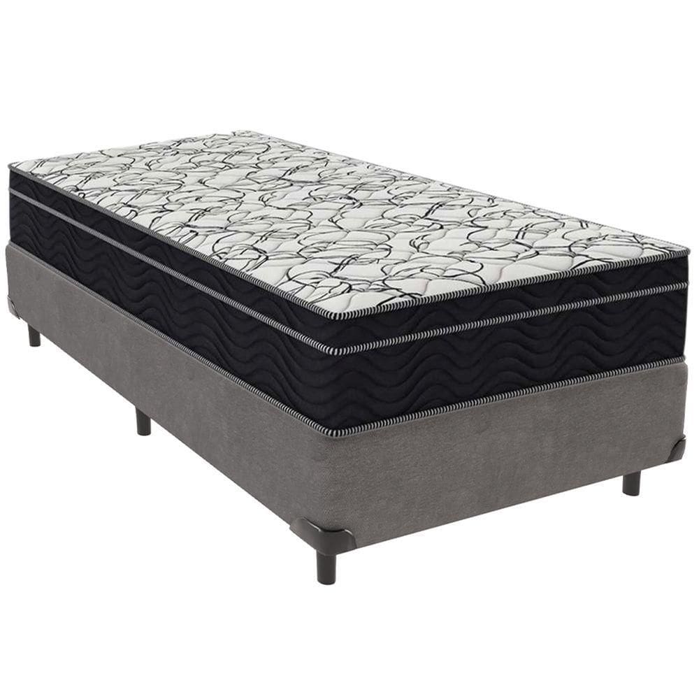 Cama Box Cinza E Colchão Airtech 150 Espuma D45 Solteiro Ortobom