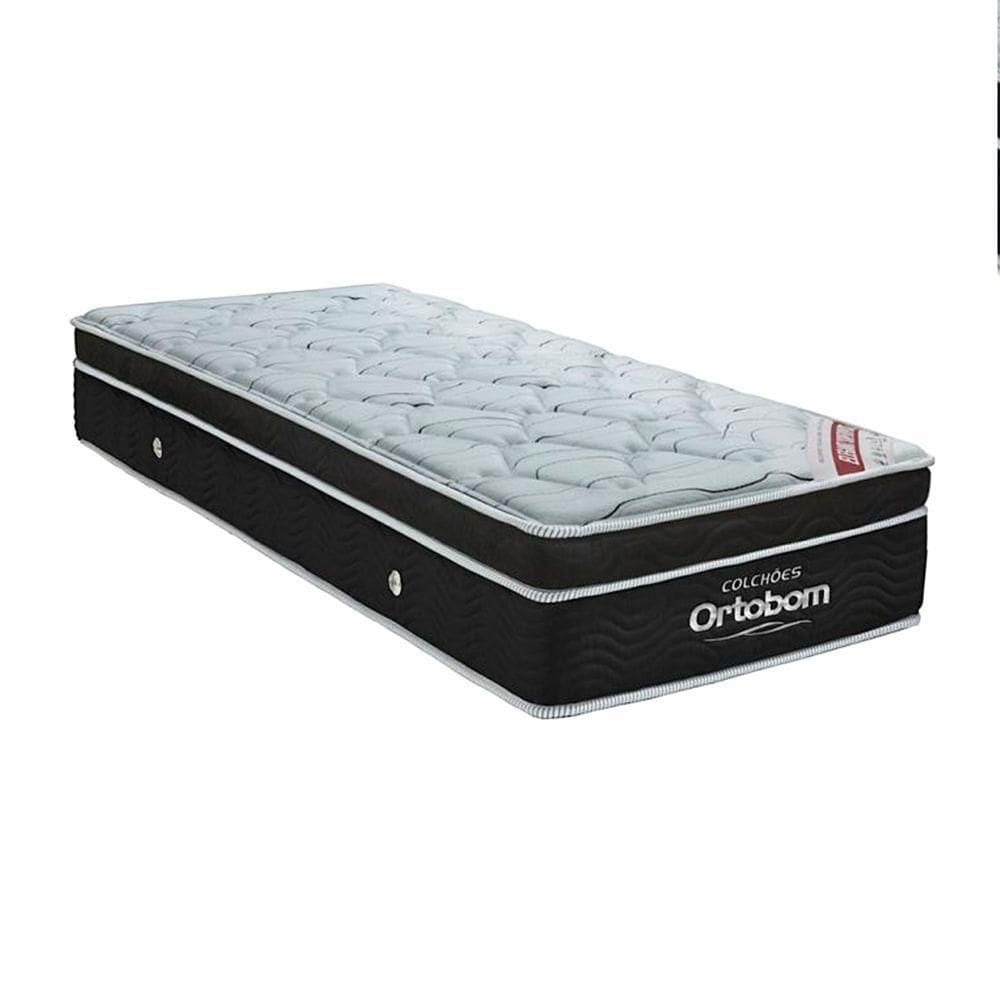 Cama Box Baú Cinza E Colchão Elegant Molas Ensacadas Solteiro Ortobom