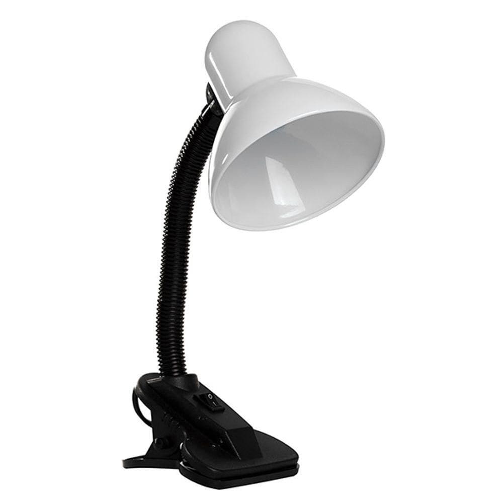 Luminária De Mesa Com Presilha Articulada Branca Entrada E27 Bivolt Para Escritório