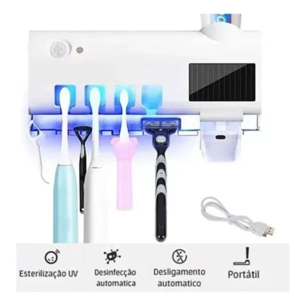 Suporte Dispenser Automático De Pasta Dente Esterilizador Uv