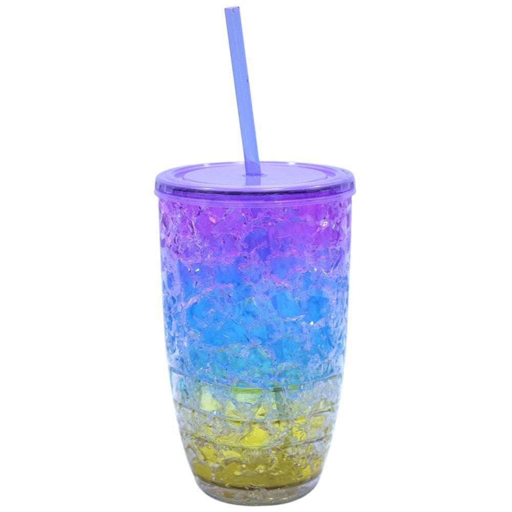 Copo Com Canudo Gel Colorido Congelante 500Ml