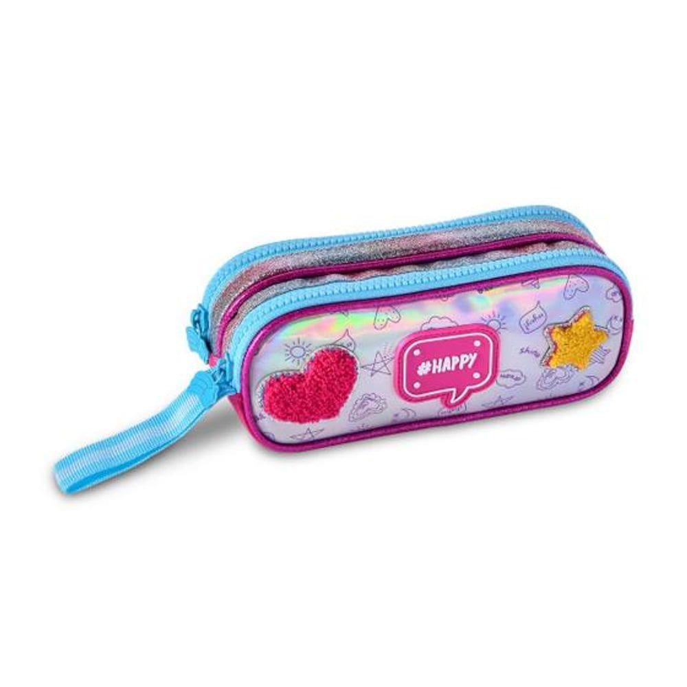 Estojo Duplo Escolar Holográfico Happy Clio HL24569F