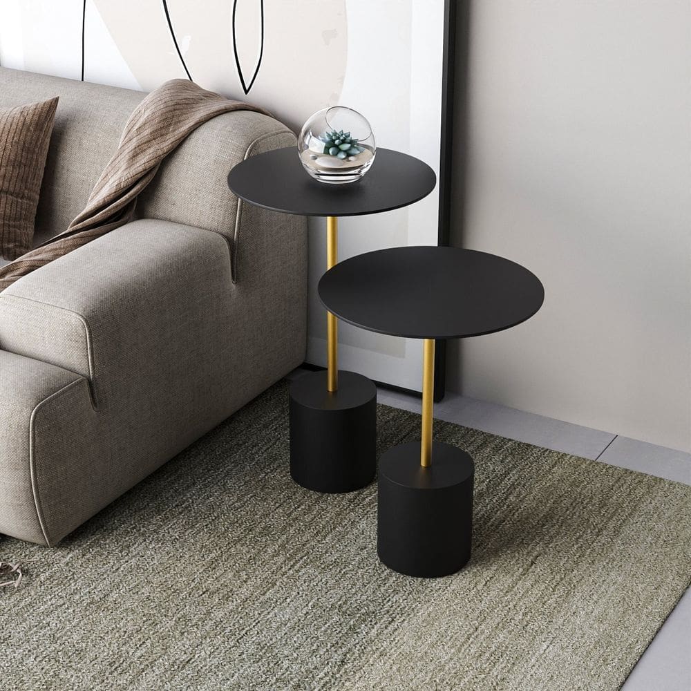 Conjunto Mesa de Canto Parma Metal 65cm X 40cm X 40 Cm PRETO / DOURADO