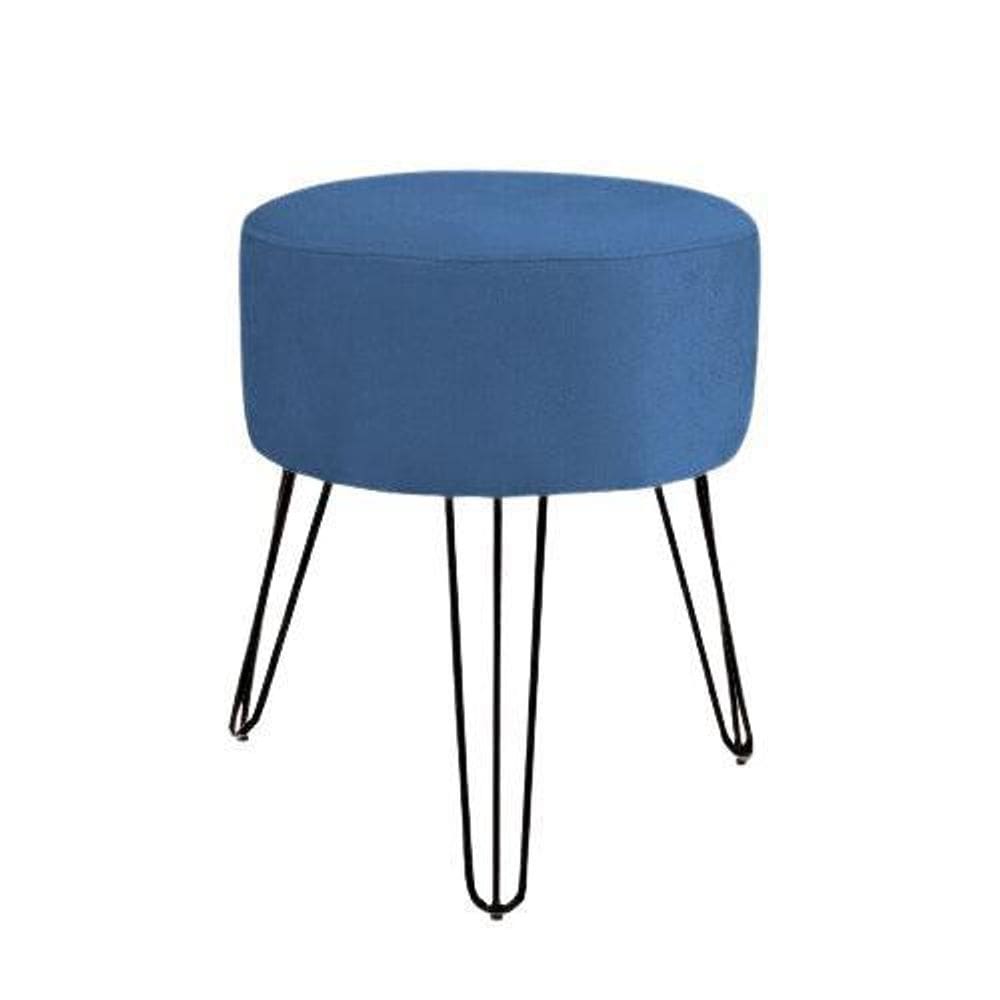 Puff Decorativo Para Sala Quarto Marinho Pé De Ferro Preto