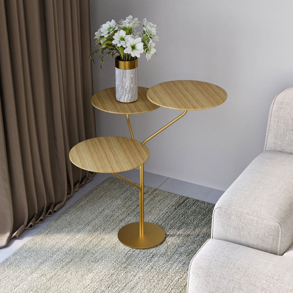 Mesa de Canto Trieste 65cm X 57cm X 57cm Natural Tawary / Dourado