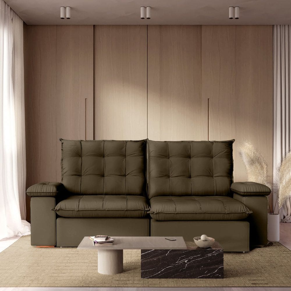 Sofá Retrátil Reclinável 230 Cm Luxor Veludo Marrom