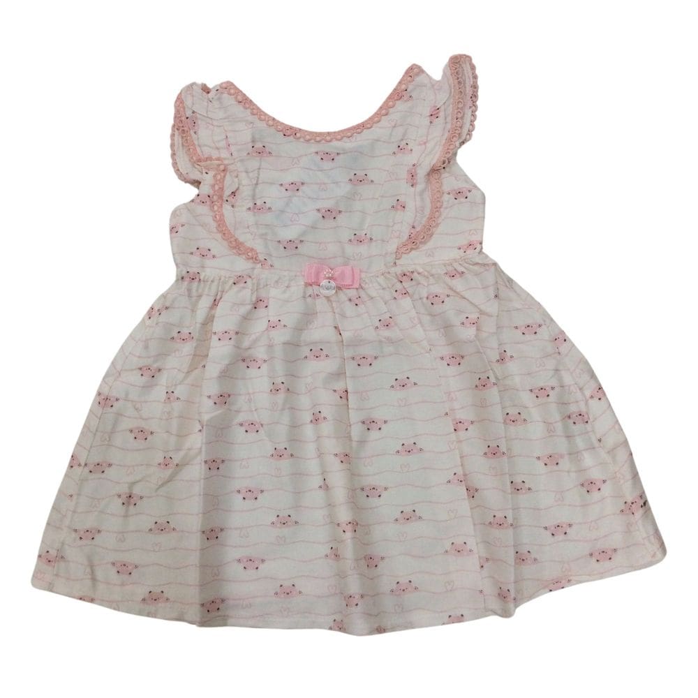 Vestido Infantil Noruega Off White com ursinhos rosa