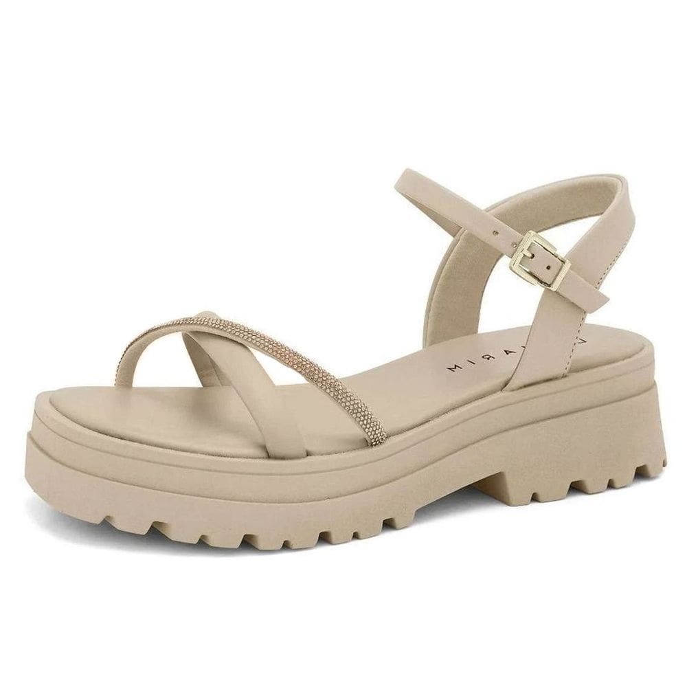 Sandalia Feminina FlatForm Tira Strass Tratorado Ramarim