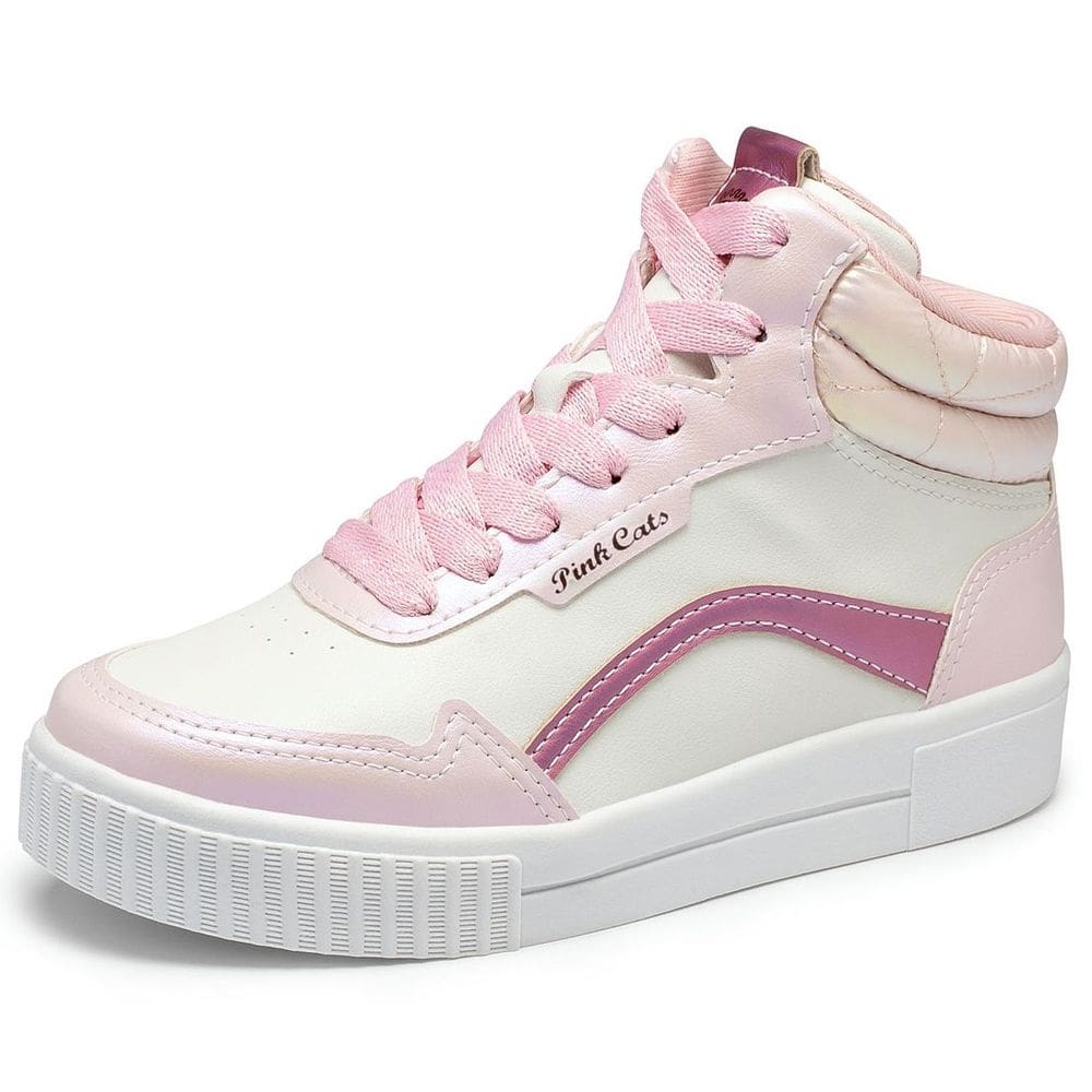Tênis Infantil Menina Casual Conforto Cano Alto Pink Cats