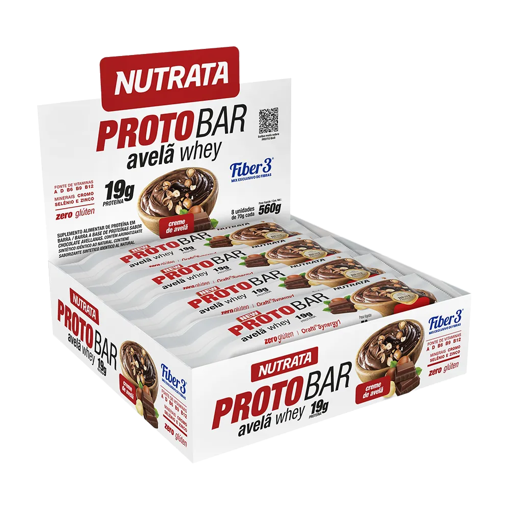 Proto Bar Whey - Sabor Avelã - 8 Unidades de 70g - Nutrata