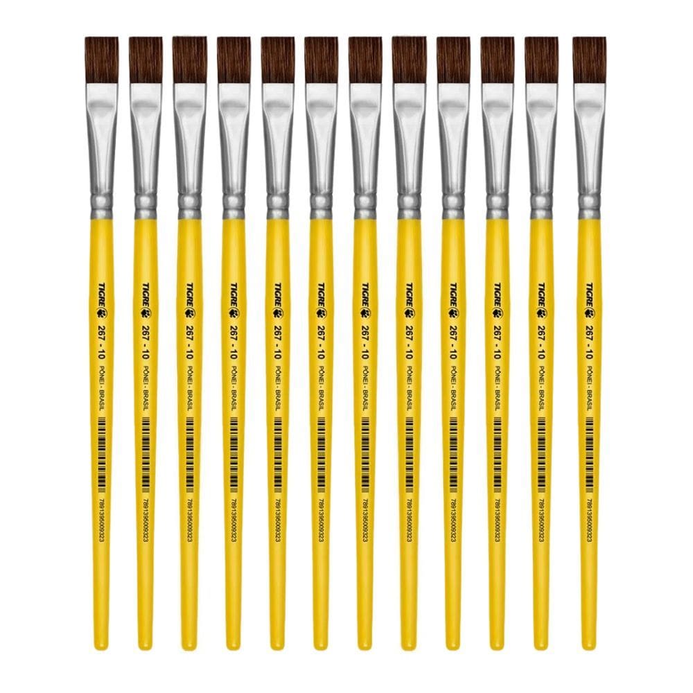 Pincel Escolar Chato Nº 10 Amarelo - 267-10 - Tigre Blister c/ 12 Unidades