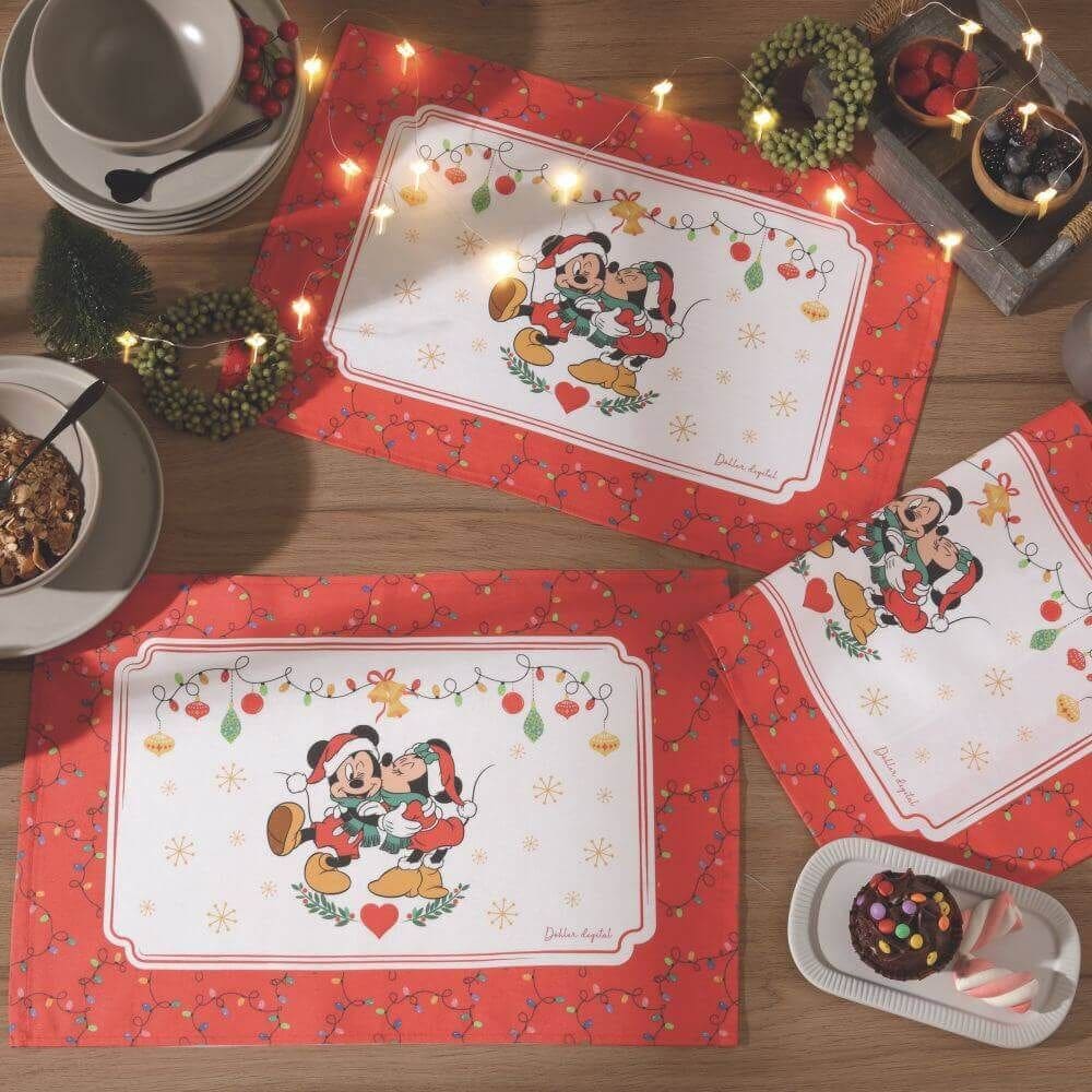 Jogo Americano Clean Renova Mickey e Minnie Natal 45cm x 31cm com 4 Peças - Dohler