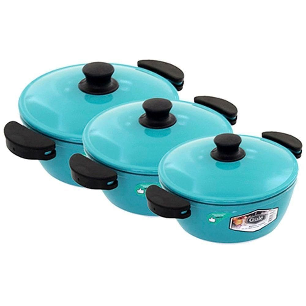 Kit Panelas Gulê Alumínio 2,2l 2,5l 3,5l 3 Peças Turquesa