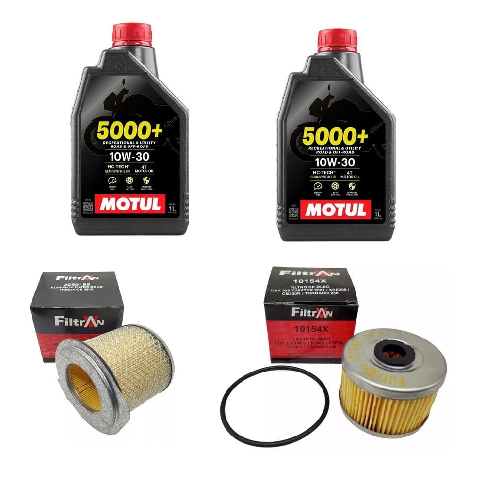 Kit Troca De Óleo 2X Motul (5000+) 10W-30 4T 1L Twister 2016 A 2022 Xre 300 Cb 300R Tornado + Filtros
