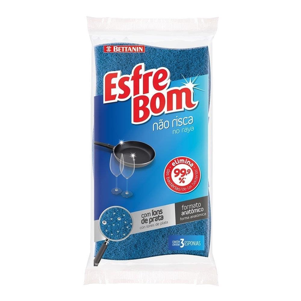 Esponja Esfrebom Não Risca Abrasiva - 3 Embalagem com 60 Unidades