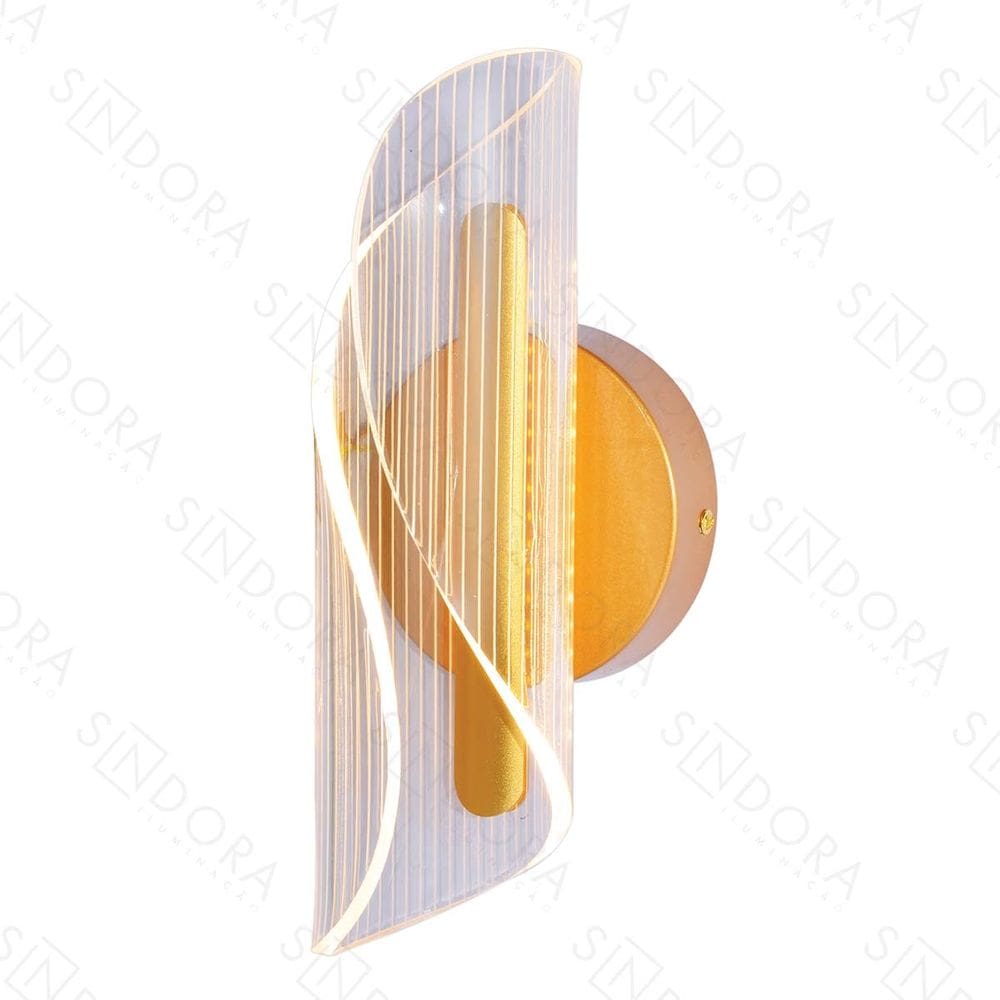 Arandela Led Dourada com Acrilico Transparente 7W 3000K Branco Quente 490 Lumens Bivolt Sindora