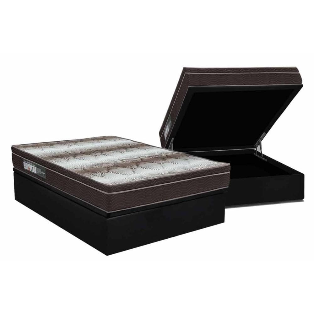 Cama Box Baú Casal: Colchão Ortopédico Ortobom Light + Base CRC Suede Black (138x188)