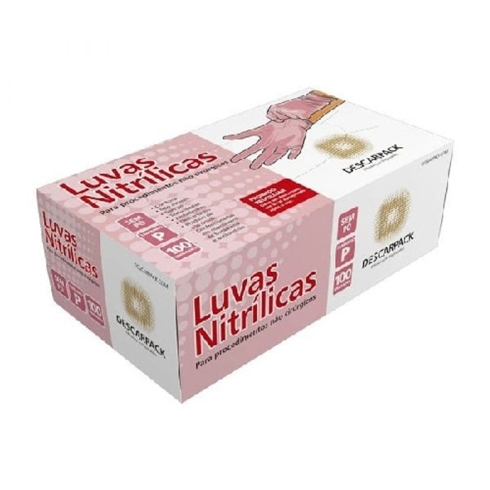 Luva Nitrílica Descartável sem Pó Rosa Descarpack - Cartucho com 100 Unidades