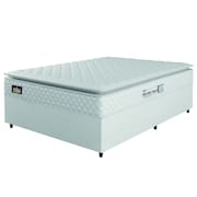 Cama Box Casal Queen Colchão Espuma D33 Pillow Top New Millenium 158x198x57cm Branco Hellen - Suporta Até 120 Kg Por Pessoa