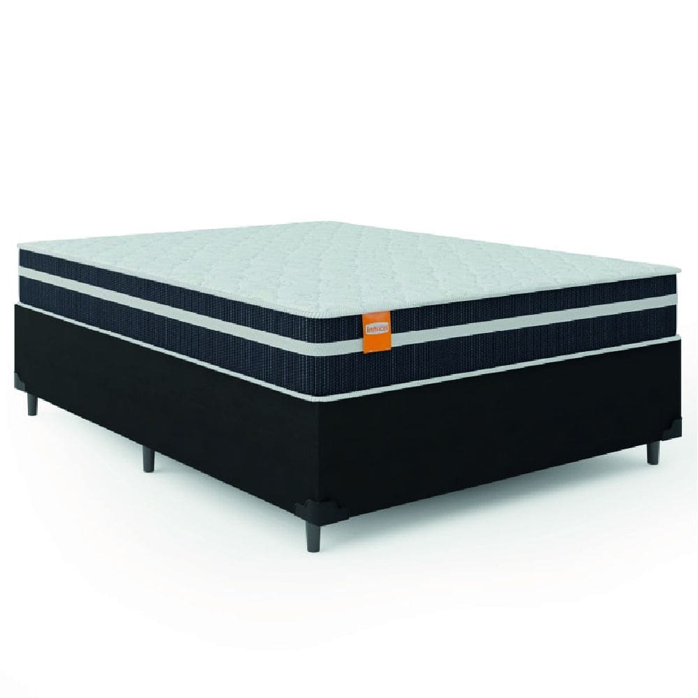 Cama Box Casal Queen Colchão Molas Qatar 158x198x60cm Branco / Preto - Suporta até 200 Kg Por Pessoa