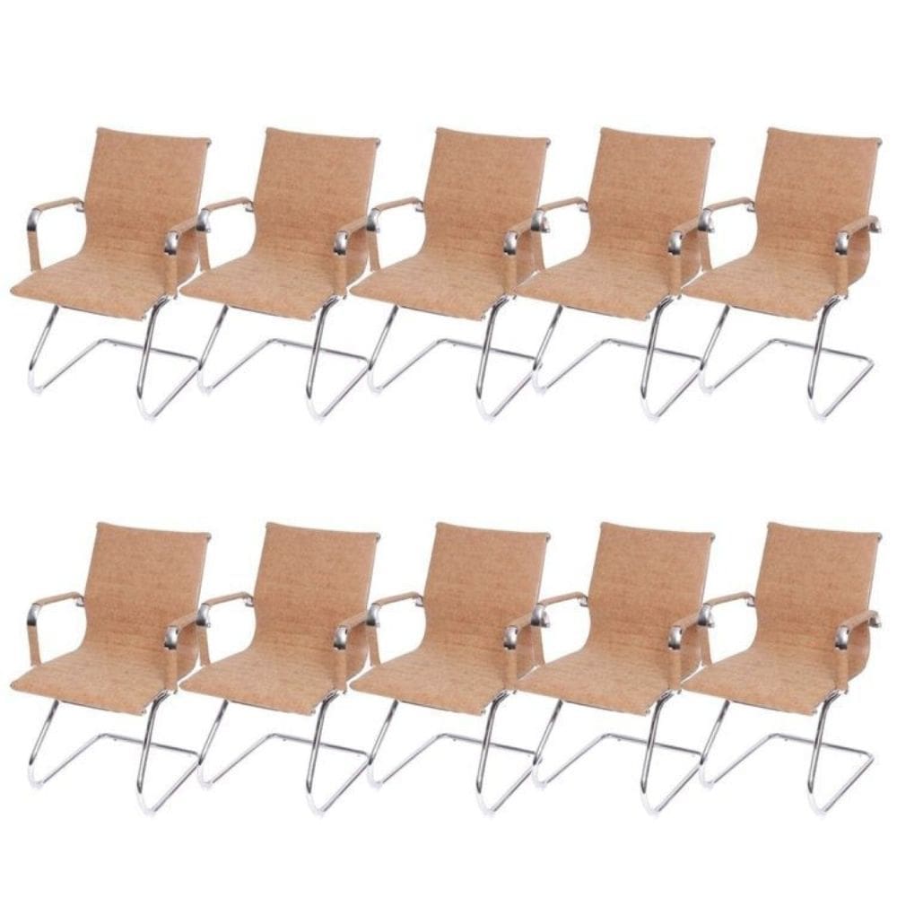 Kit 10 Cadeiras para Escritório Interlocutor Base Fixa Esteirinha Sintético 3301 Caramelo Retrô