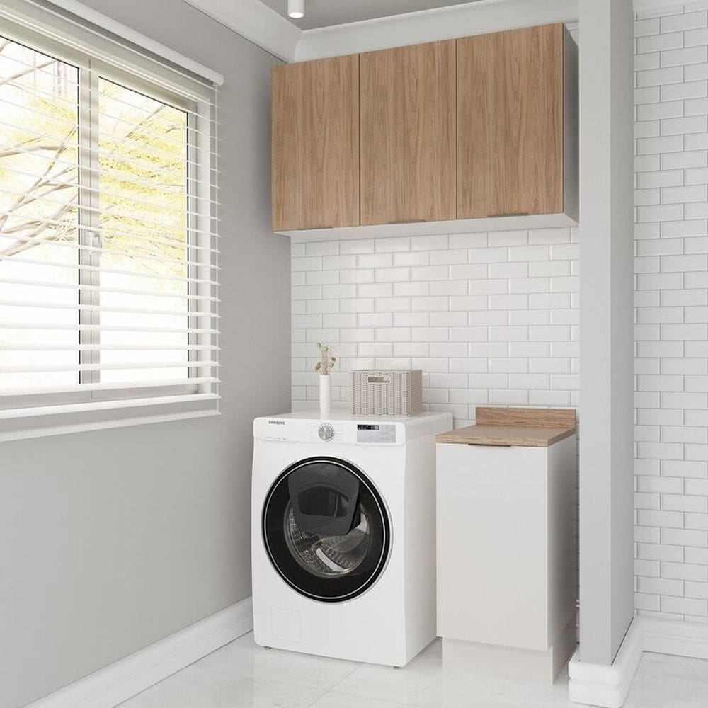 Lavanderia Modulada 2 Peças 1 Armário Aéreo 3 Portas 1 Balcão Ipanema Cabecasa Madeiramadeira Branco/Acácia