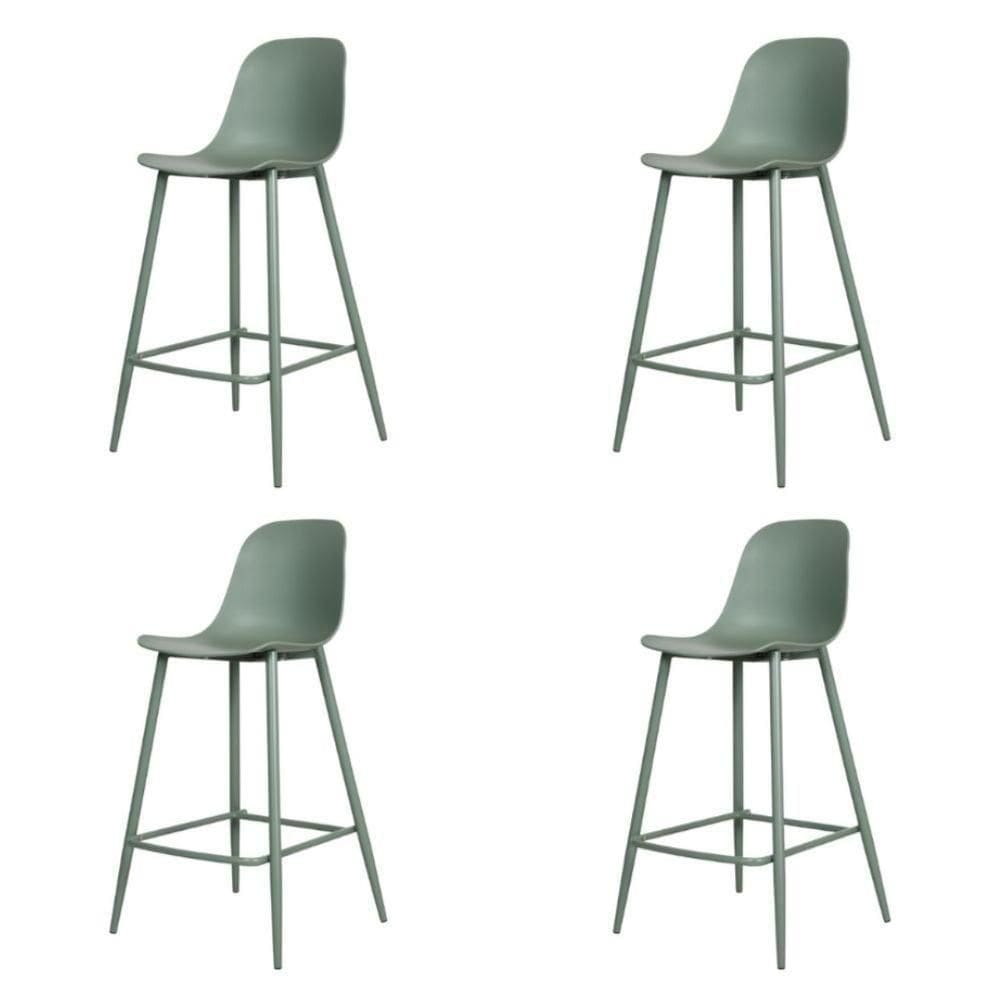 Kit 4 Banquetas Médias Miami Abi Fratini 91,50 Cm (altura) Polipropileno Verde Aloe Base Aço Pintado