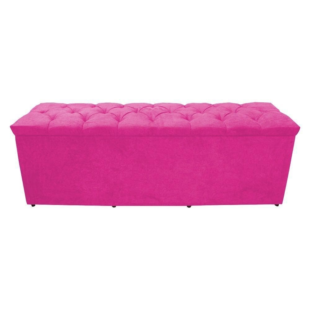 Calçadeira Baú Paris Casal 140 Cm Botão Strass Suede Rosa Pink Eli Móveis