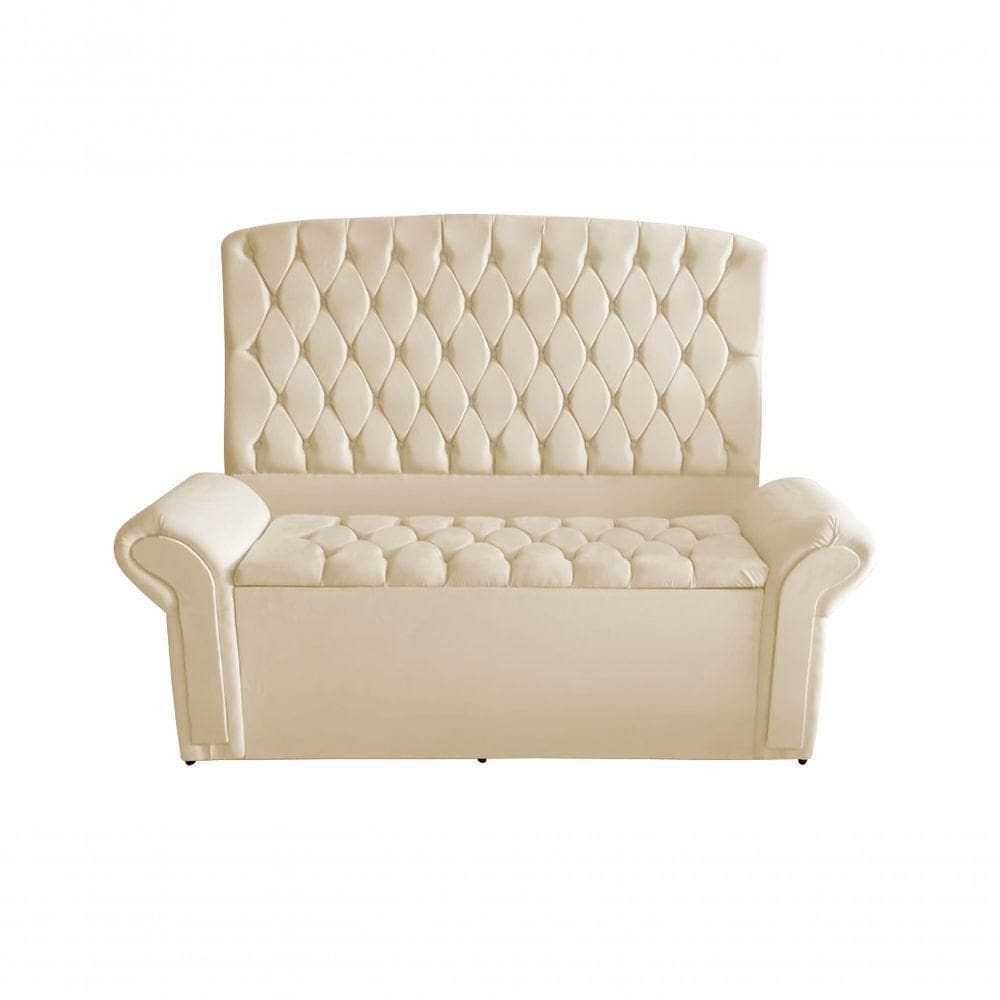 Kit Dubaí Cabeceira De Cama Box Casal E Recamier Baú 140 Cm Suede Porcelana Eli Móveis