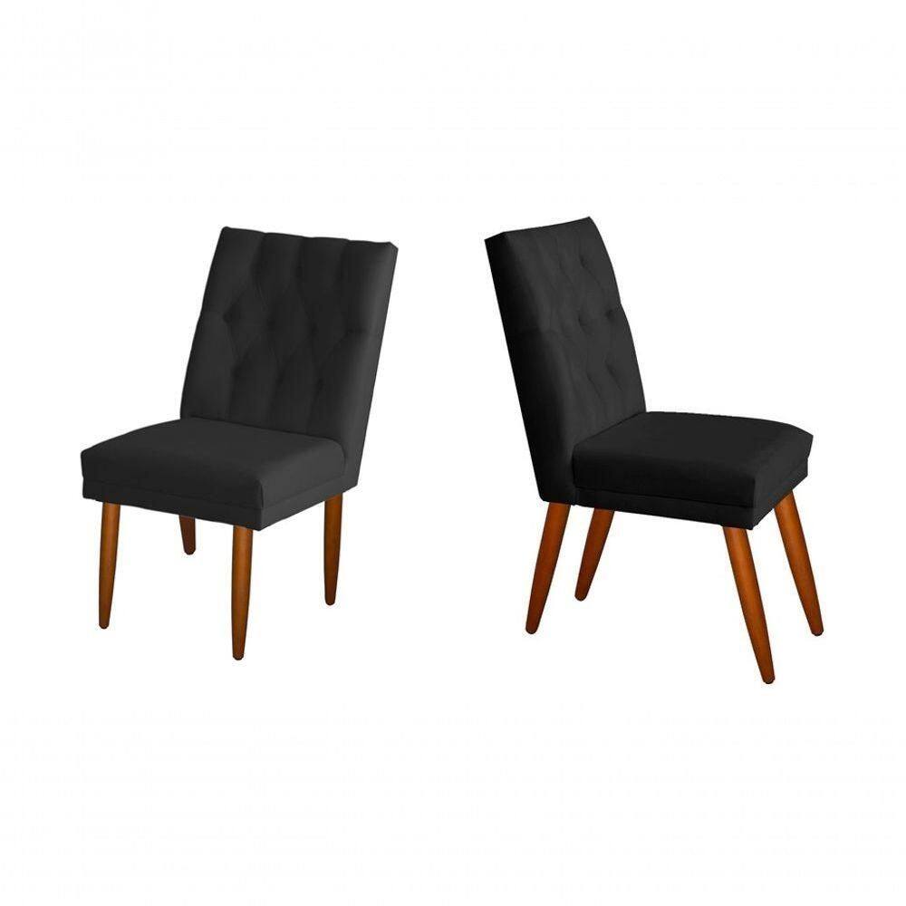 Jogo 02 Cadeiras De Jantar Estofada Cozinha Paris Suede Preto Eli Móveis