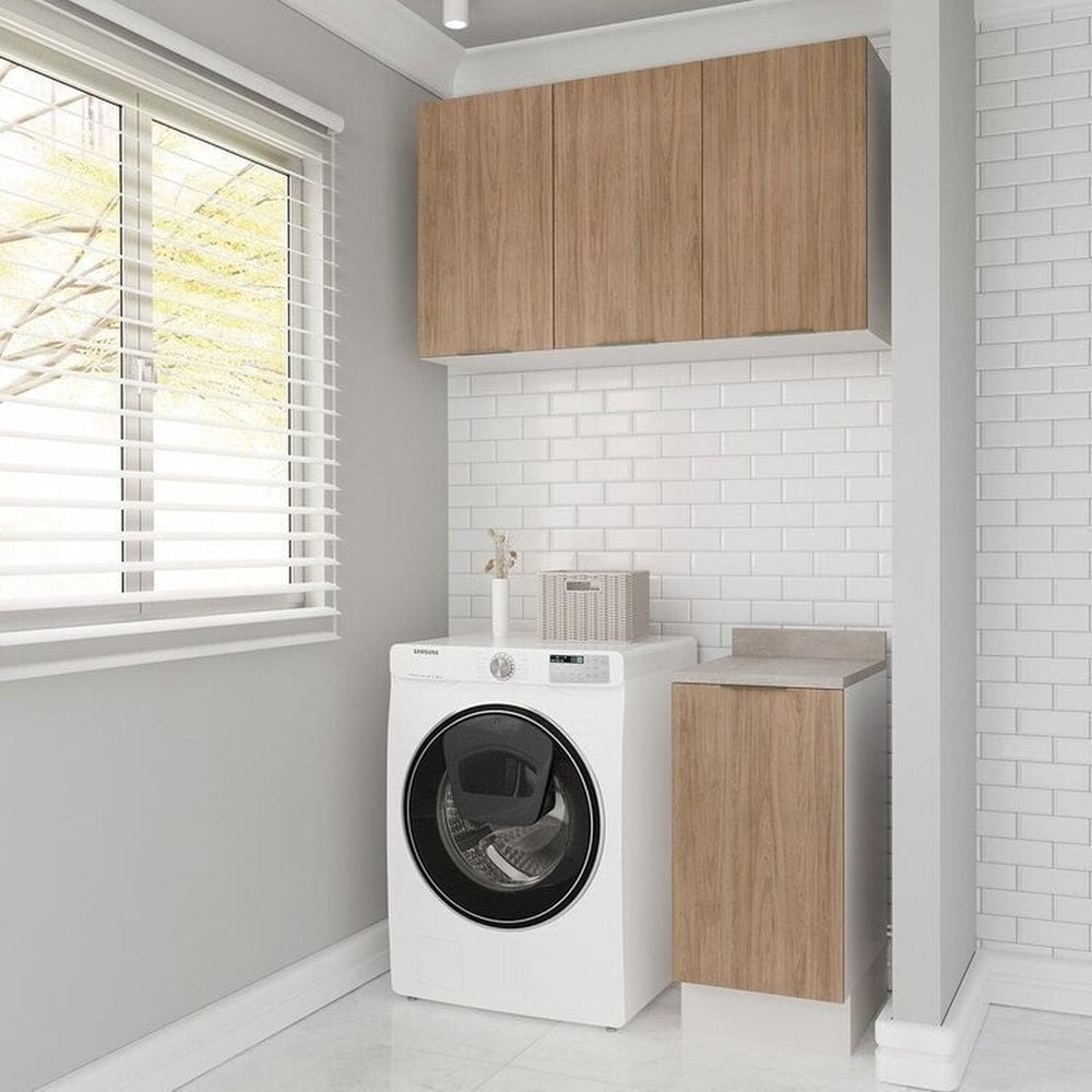 Lavanderia Modulada 2 Peças 1 Armário Aéreo 3 Portas 1 Balcão Ipanema Cabecasa Madeiramadeira Acácia