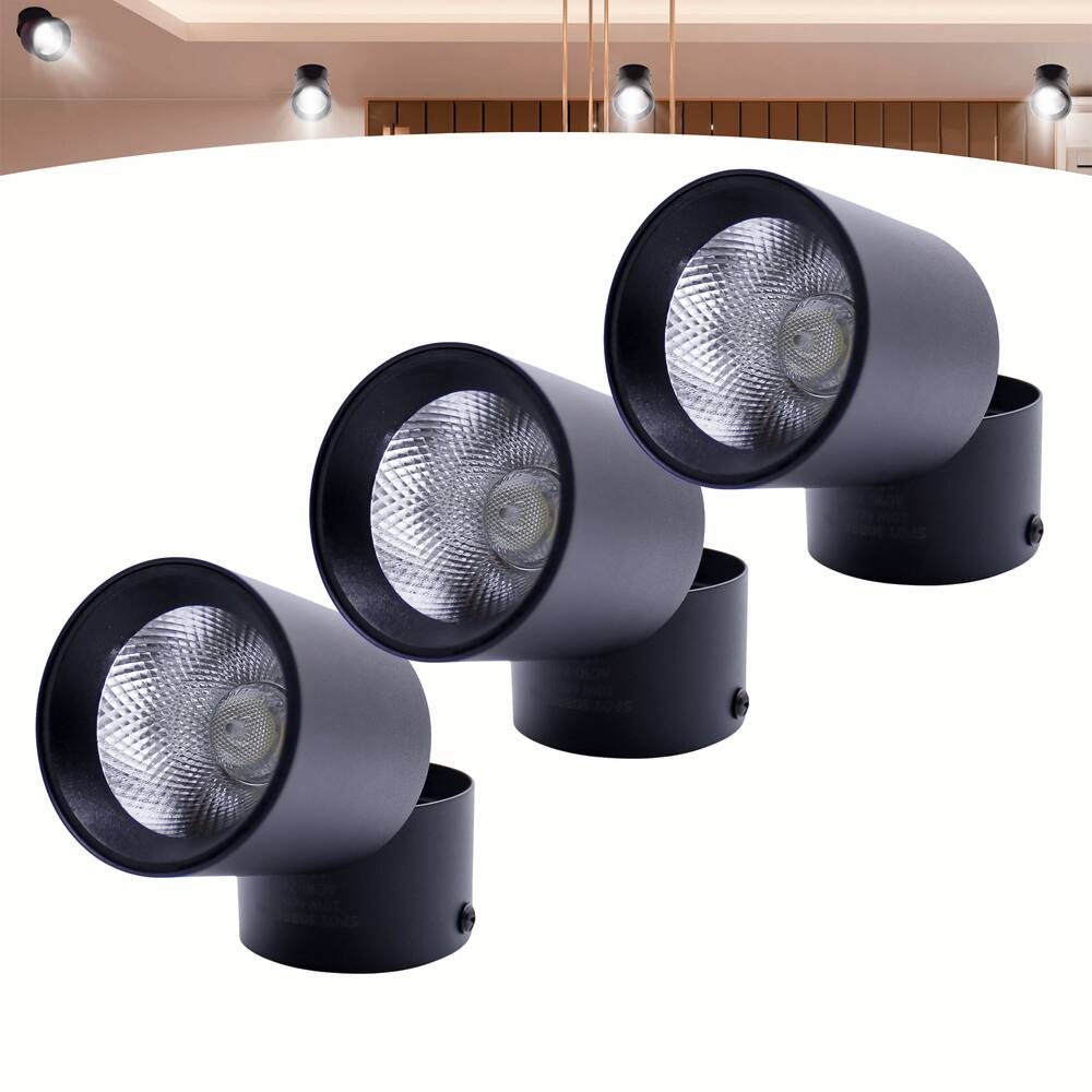 Kit 3 Spot Led Sobrepor Preto Redondo Luz Direcionável Bivolt 10w Quente