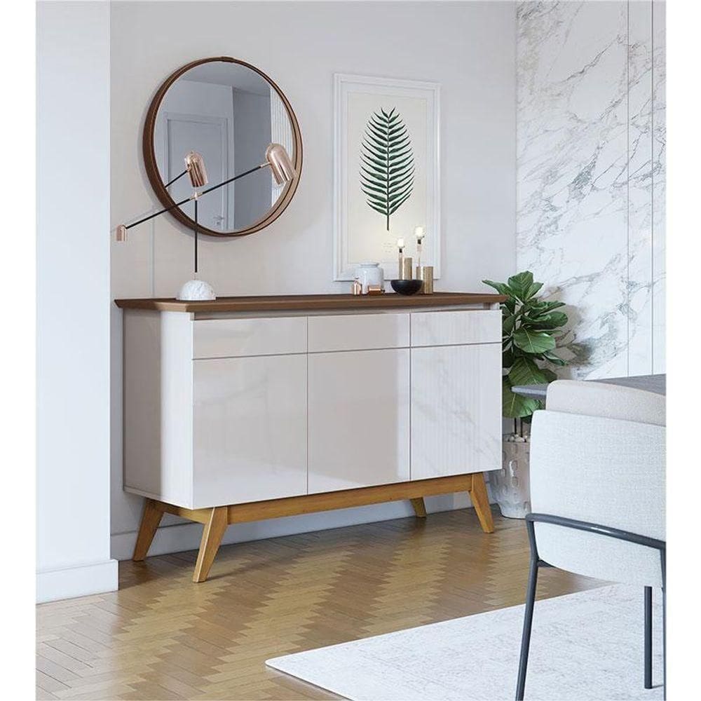 Aparador Para Sala Buffet Ambiente Classic 3 Portas Off White Freijó - Imcal