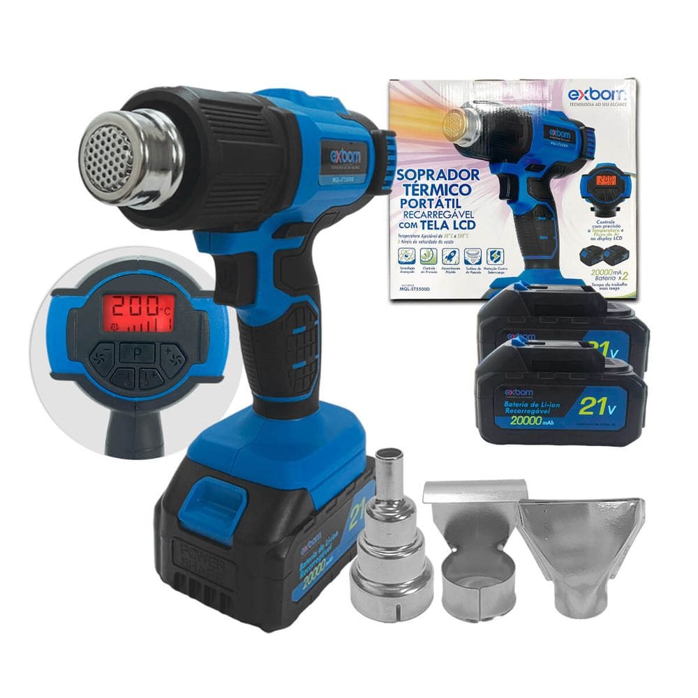 Soprador Térmico Portátil com Display 320W Baterias 21V 550°C Máx
