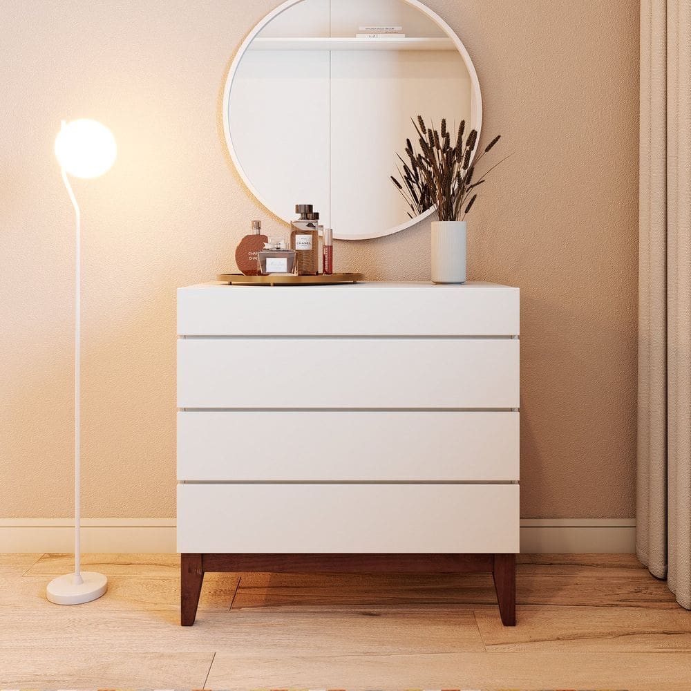 Cômoda 4 Gavetas em Madeira e Mdf Fresh Branco / Imbuia