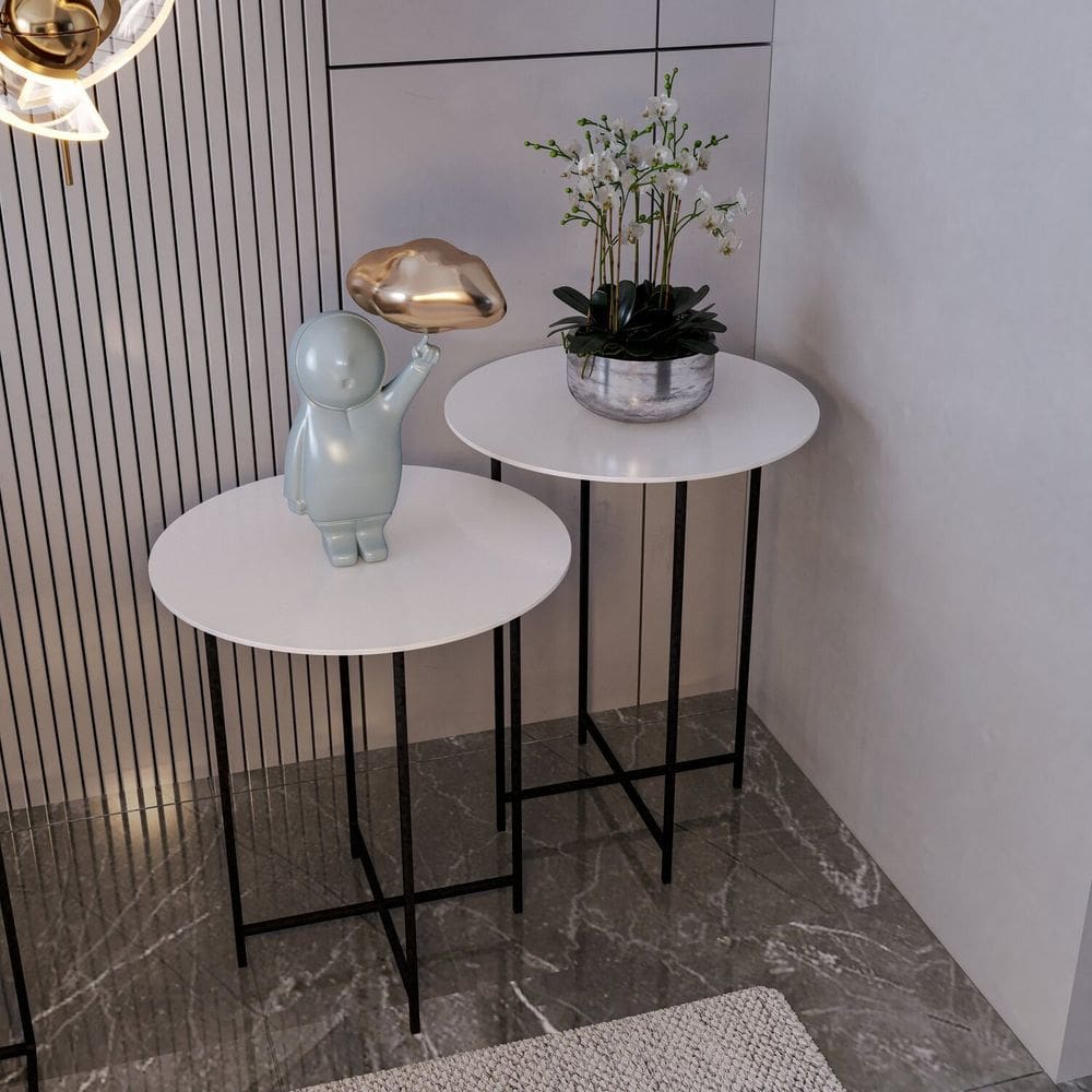 Conjunto Mesa de Canto Rome 57cm X 45cm X 45cm Branco / Preto