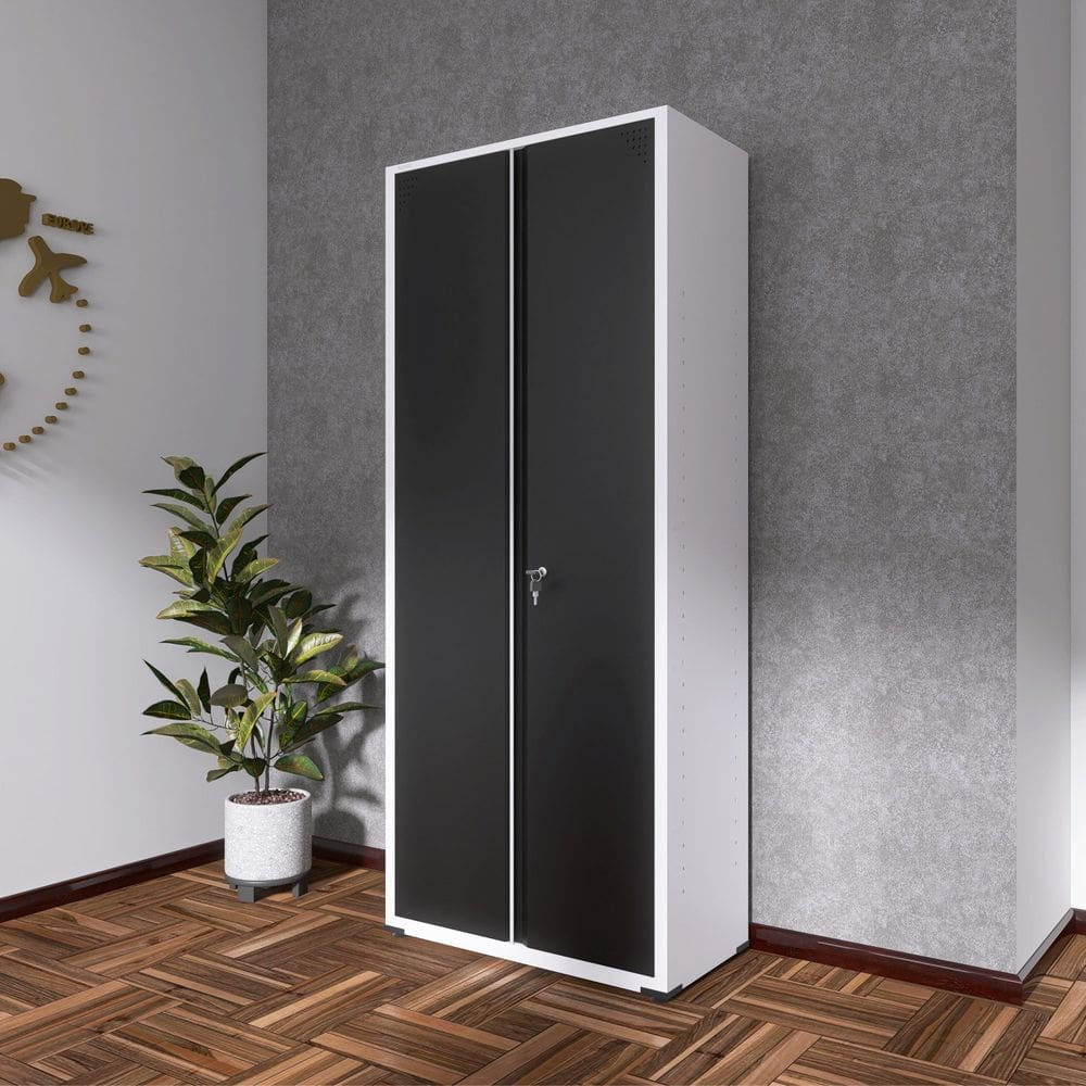 Armário 2 Portas Aço 4 Prateleiras Ap409sl Branco/Preto