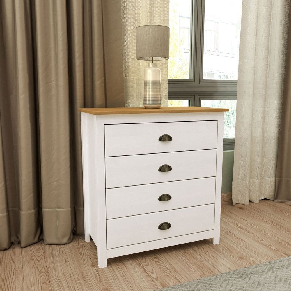 Cômoda 4 Gavetas Madeira Maciça Topazio Branco /Freijó