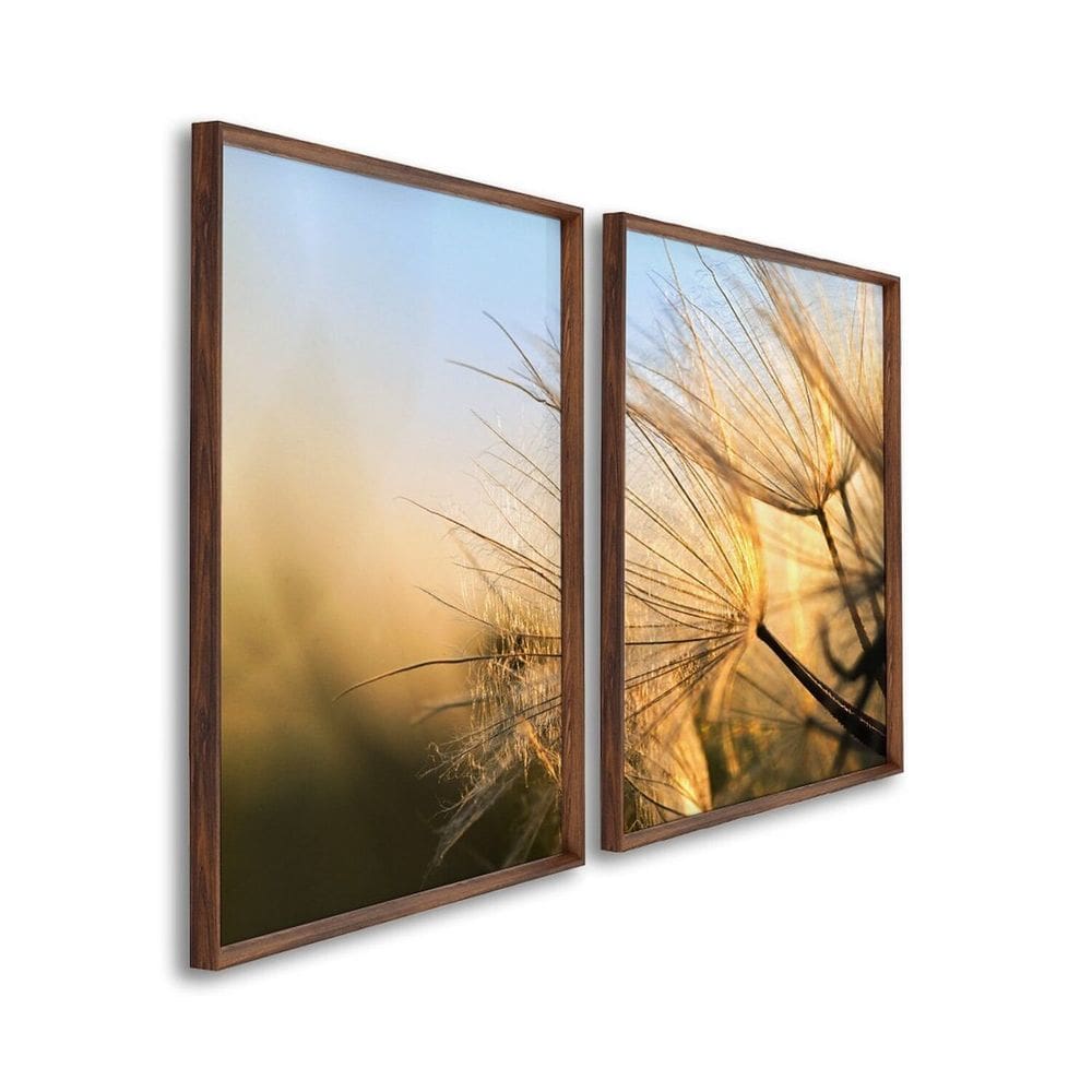 Quadro Decorativo Flores Dente de Leão com 2 Telas para Banheiro Quarto Hall 60cm X 90cm Marrom