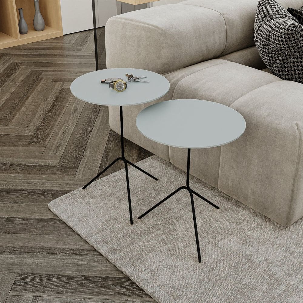Conjunto Mesa de Canto Pugly 55x40x40cm Cristal / Preto