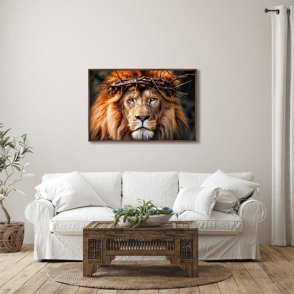 Quadro Decorativo Religioso Leão de Judah com 1 Tela Cm ou Cm de Parede para Sala Hall Igreja 60cm X Marrom