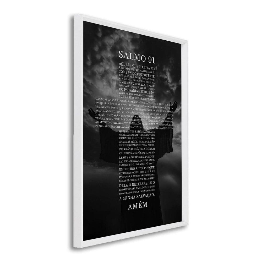 Quadro Decorativo Religioso Bíblia Salmo 91 com 1 Tela Cm ou Cm de Parede para Sala Quarto Hall 60cm Branco