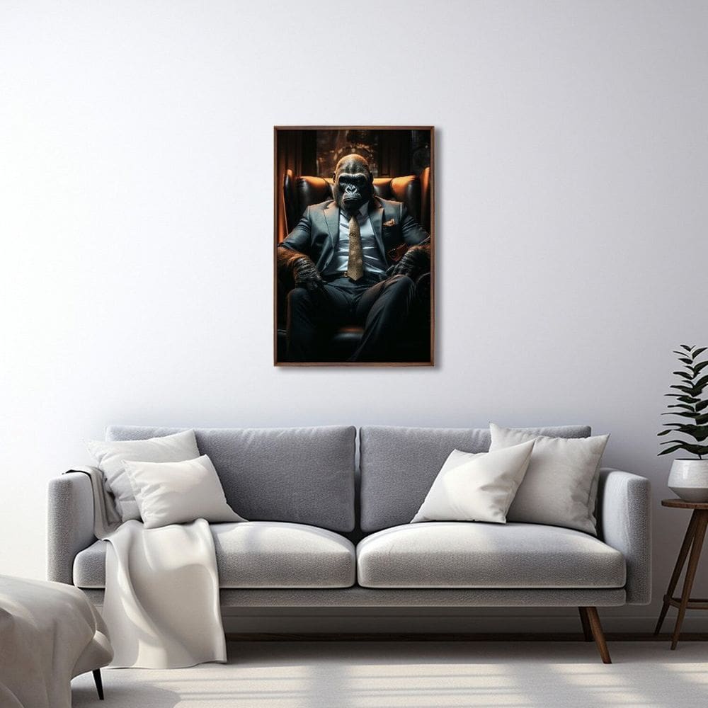 Quadro Decorativo Macaco Modelo Boss Chefe com 1 Tela de Parede Cm ou Cm para Sala Quarto Escritório Marrom