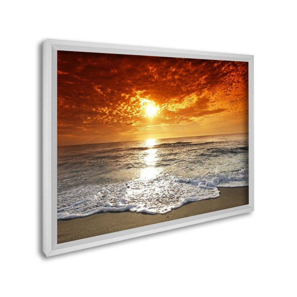 Quadro Decorativo Paisagem Pôr do Sol na Praia com 1 Tela Cm ou Cm de Parede para Escritório Banheir Branco