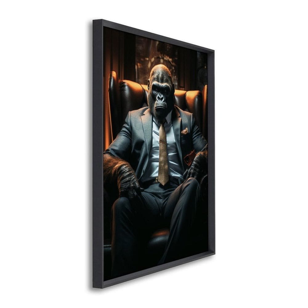 Quadro Decorativo Macaco Modelo Boss Chefe com 1 Tela de Parede Cm ou Cm para Sala Quarto Escritório Preto