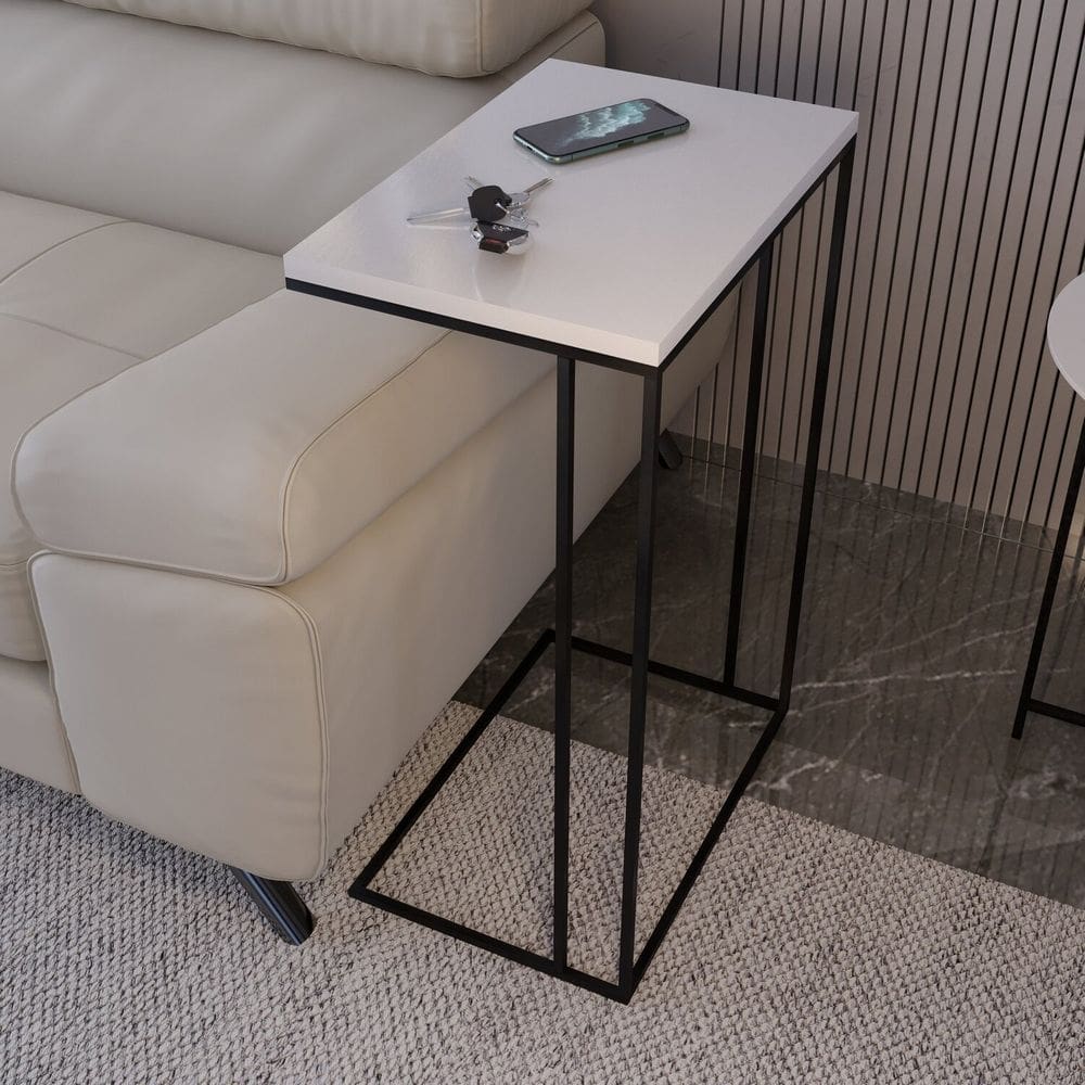 Mesa Lateral Greco 67cm X 45cm X 30cm Branco / Preto