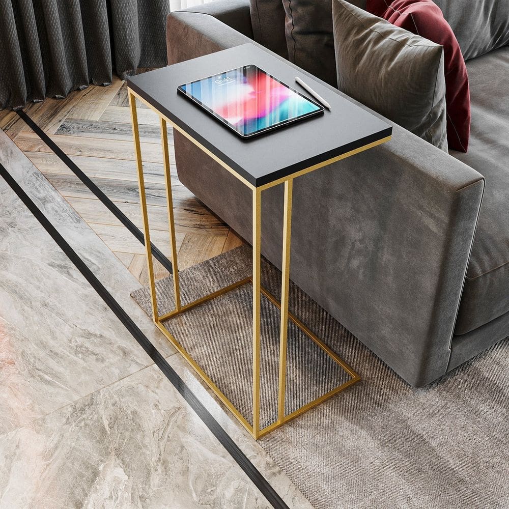 Mesa Lateral Greco 67cm X 45cm X 30cm PRETO / DOURADO